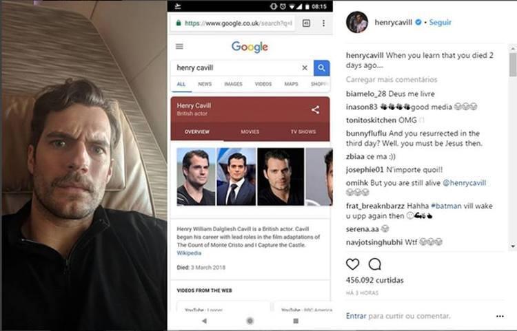 Ator Henry Cavill brinca com boato na internet de que ele teria morrido